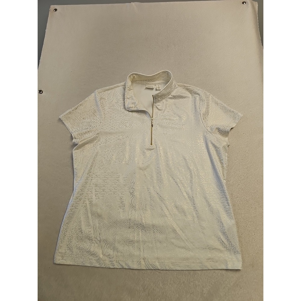 Chico's Zenergy Women's 3 Golf Shirt 1/4 Zip Cream Athleisure Old Money Active